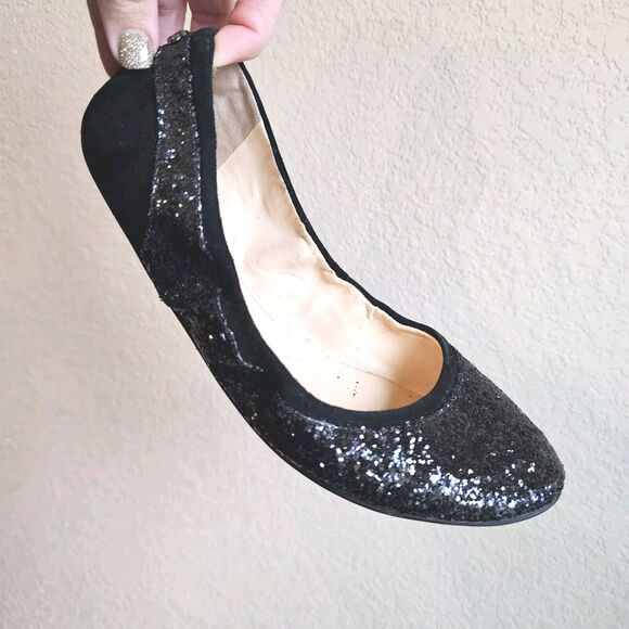 COLE HAAN AVERY BALLET BLACK GLITTER WOMENS Size 7.5B SLIP ON FLAT SHOES - Picture 1 of 6